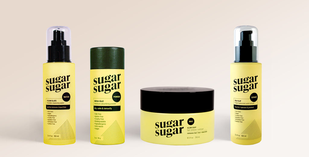Sugar Sugar Wax products, Clean Slate, Detox Dust, Glow Goop and Silk Slip
