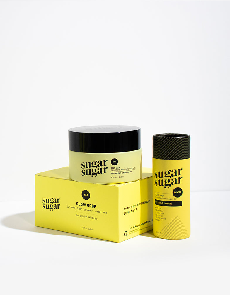 Sugar Sugar Wax Glow Goop and Detox Dust products. Bare Body Essentials kit from Sugar Sugar Wax.
